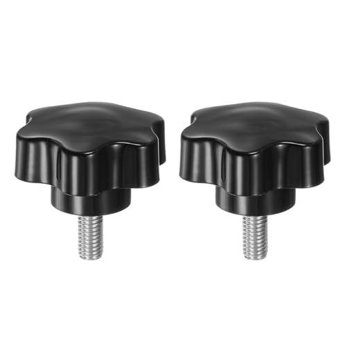 HARFINGTON 2pcs Star Knobs M8 x 16mm 304 Stainless Steel Threaded Stud 46mm Plastic 6-Star Head Hand Tightening Thumb Screw Clamping Jig Knob Handle, Black - size: M8 x 16mm x 46mm