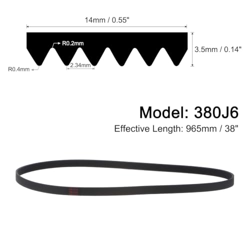 uxcell 380j6 PJ V-Ribbed Belt 6 Ribs 38" Length x 0.55" Width, EPDM Poly V Belt - size: 380j6