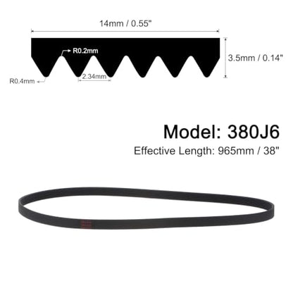 uxcell 380j6 PJ V-Ribbed Belt 6 Ribs 38" Length x 0.55" Width, EPDM Poly V Belt - size: 380j6