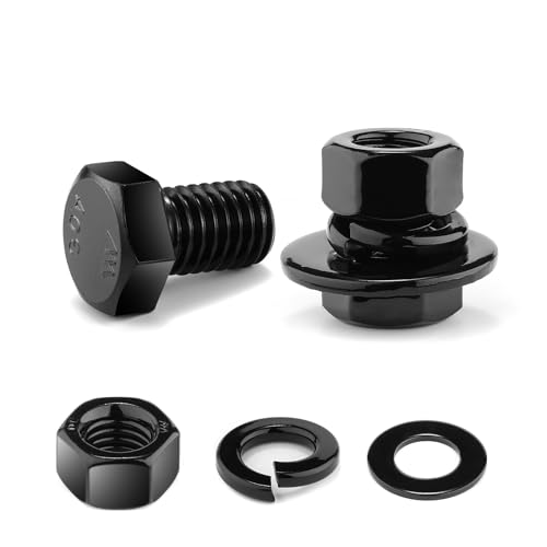 1/4-20 x 1/2" Hex Head Screw Bolt, Nuts, Flat & Lock Washers, 10Pcs 18-8 (304) Stainless Steel, Fully Threaded, Black Oxide by SG TZH - size: 1/4-20 x 1/2"
