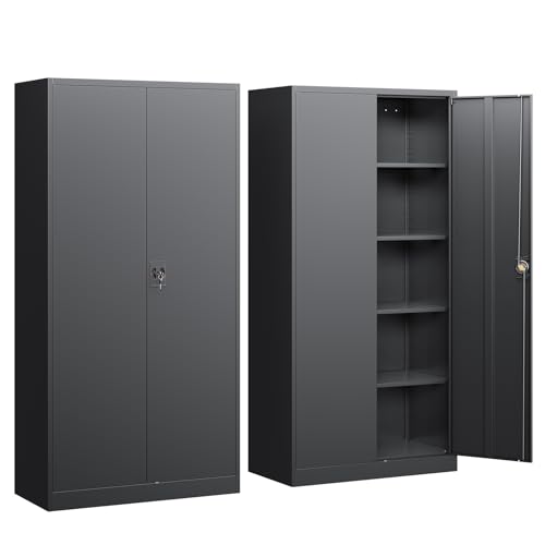 Yizosh Metal Garage Storage Cabinet with Lock Doors and 4 Shelves, -72" Steel Tool Cabinet for Garage,Heavy Duty File Cabinet for Office,School (Black) - color: Black, size: 18"D x 36"W x 72"H