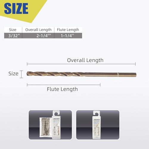 Cobalt Drill Bit 3/32" Twist Drill Bits, M35 High Speed Steel Jobber Length Drill Bit, 135 Degree Tip for Hard Metal, Stainless Steel, Cast Iron with Index Storage Case, Pack of 10 pcs - size: 3/32 in(10pcs)