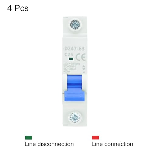 MECCANIXITY 4Pcs Miniature Circuit Breaker 1P 25A AC 110V DZ47-63 DIN Rail Mount Disconnect Switch Circuit Breaker Protection Thermal Magnetic Trip for Short Circuit Protection, Overload Blue - style: 25A