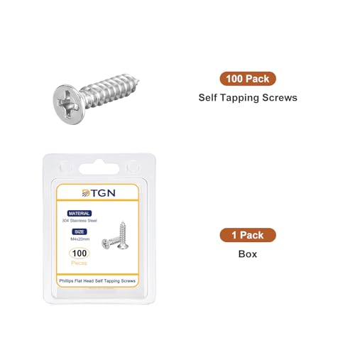 DTGN 100Pcs M4x20mm Flat Head Wood Screws, 304 Stainless Steel Phillips Self Tapping Screws - Good for Woodworking, Furniture - Silver - size: M4x20mm