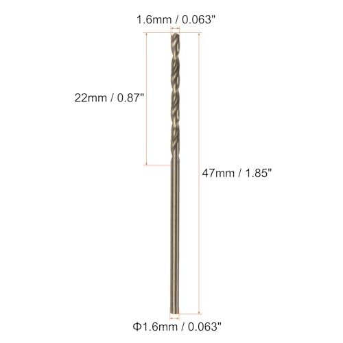 HARFINGTON 10pcs Cobalt Jobber Drill Bits 1.6mm / 0.063" M35 High Speed Steel HSS Twist Drilling Bit Tool for Stainless Steel Copper Wood Plastic and Other Hard Materials - size: 1.6mm