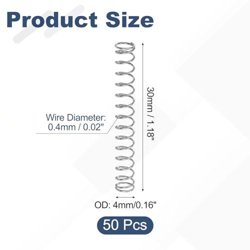 uxcell 50Pcs 304 Stainless Steel Compression Springs,0.4mmWD, 4mm ODx30mm L - size: 4mmx30mm
