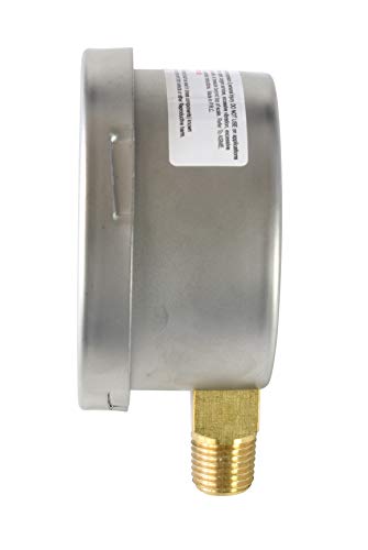 Diaphragm Low Pressure Capsule Gauge, 2-1/2" Dial, 5 PSI Range, 1/4" NPT Lower Mount, Stainless Steel Case, Brass Internals, Adjustable, Scales 5 PSI / 35 kPa / 350 mBar - size: 5 PSI