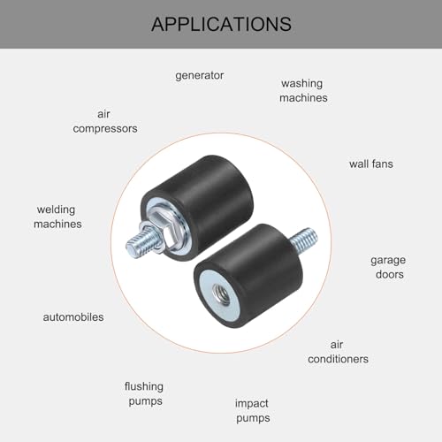 uxcell 6pcs M4x10mm Rubber Isolator Mounts with Studs 15x15mm - size: VD-D15*H15, M4*10