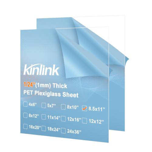 KINLINK 8.5x11 Plexiglass Sheets 1/24 inch Thick, 1mm Clear PET Plastic Sheet for DIY Project, Craft, Table Top, Picture Frame, Acrylic Sign and Wedding Invitation 2 Pack - size: 8.5 x 11, 1mm