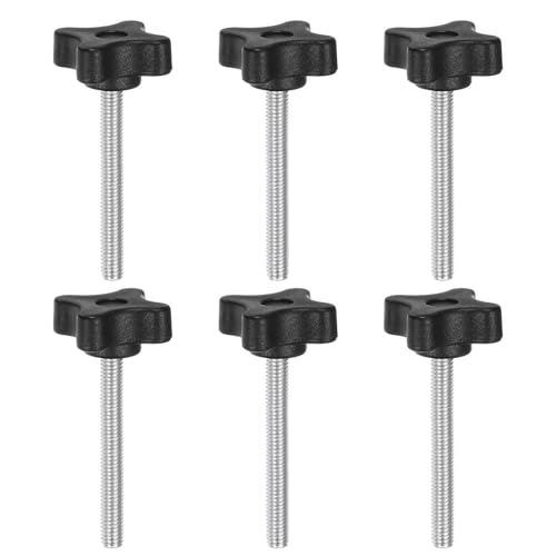 HARFINGTON 6pcs Star Clamping Knobs M6 x 60mm Metric Male Thread 32mm 4-Point Plastic Head Threaded Stud Knob Hand Tightening Thumb Screw Jig Handle, Black - size: M6 x 60mm x 32mm