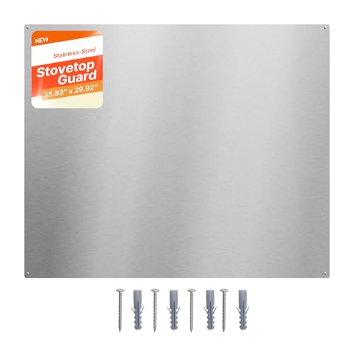 VEVOR 36" x 30" Stainless Steel Backsplash for Stove, Ultra Flat Splatter Guard, Wall Shield Range Hood Backsplash, Easy Clean Kitchen Wall Metal Panel, Pre-Drilled Holes for Easy Installation, Silver - size: 36x30in