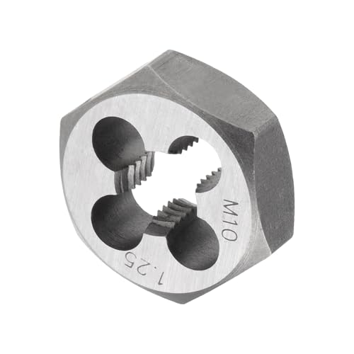 Hex Rethreading Die, M10 x 1.25 Pitch, Carbon Steel Cylindrical Pipe Threading Tool with 4 Chip Holes - (Applications: for Threading Repairing) - size: M10x1.25