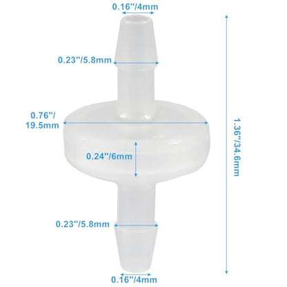 10 Pack 3/16 Inch (4MM) Plastic Check Valve - size: 4mm