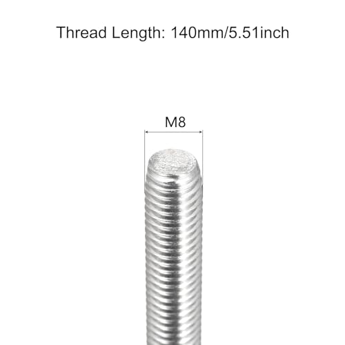 TOP-VIGOR 10Pcs M8-1.25 x 140mm Length Fully Threaded Rod, 304 Stainless Steel Right Hand Threaded Rods, Fully Studding Rod Bar for Anchor Bolts, Clamps, Hangers and U-Bolts - size: M8x140mm, 10pc