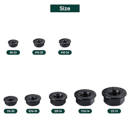 3/8-16 Black Flange Nuts (25 pcs), 304 Stainless Steel 18/8, Black Oxide Coated, Serrated Flange Hex Nuts, Fayeploo - color: Black, size: 3/8"-16