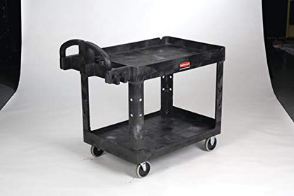 Rubbermaid Commercial Products 2-Shelf Utility/Service Cart, Medium, Flat Shelves, Ergonomic Handle, 500 lbs. Capacity, Ideal for Warehouse/Garage/Cleaning/Manufacturing - size: Medium 2-Shelf, style: Ergonomic Handle