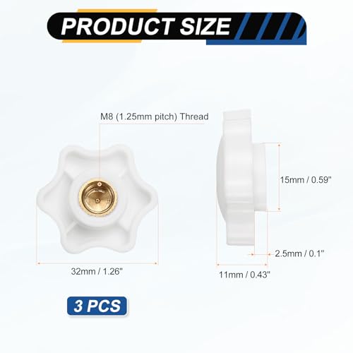 HARFINGTON Star Knob M8 Female Thread 32mm Head Brass Insert White 3pcs - color: White, size: M8 x 32mm