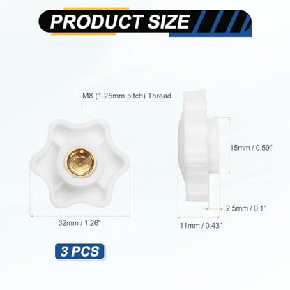 HARFINGTON Star Knob M8 Female Thread 32mm Head Brass Insert White 3pcs - color: White, size: M8 x 32mm