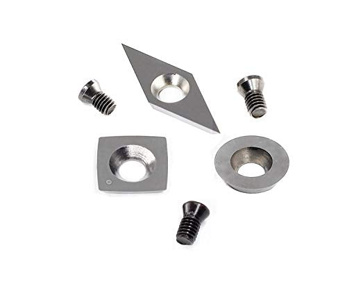 3pcs Tungsten Carbide Cutters Inserts Set for Wood Lathe Turning Tools(Include 11mm Square With Radius,12mm Round,28x10mm Diamond With sharp point),Supplied with Screws