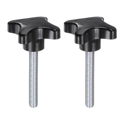 HARFINGTON 2pcs Star Knobs M10 x 60mm Male Thread Plastic 4-Star Stud Knob Hand Tightening Clamping Screw Replacement Threaded Handle, Black - size: M10 x 60mm