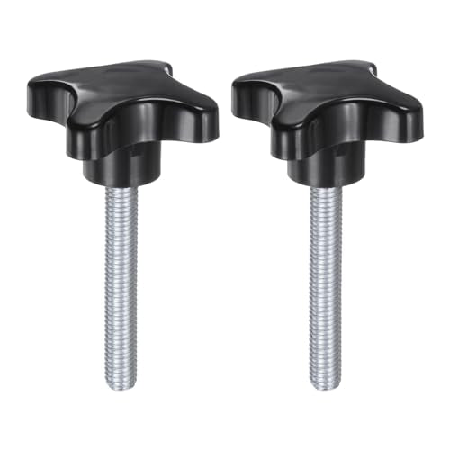 HARFINGTON 2pcs Star Knobs M10 x 60mm Male Thread Plastic 4-Star Stud Knob Hand Tightening Clamping Screw Replacement Threaded Handle, Black - size: M10 x 60mm