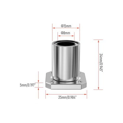 2PCS LMK8UU Square Flange Linear Ball Bearings, 8mm Bore Dia, 15mm OD, 24mm Length with Double Side Rubber Seal for CNC,3D Printer - size: LMK8UU Size 8x15x24mm