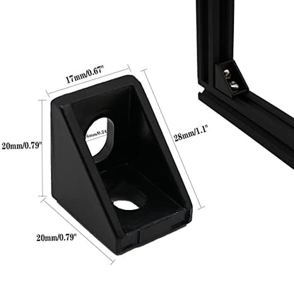 20pcs Black 2020 Series 1720 Aluminum Profile Corner Bracket with 40pcs M5 T Nuts +40pcs M5 Screws + 1pcs Wrench for Slot 6mm 20S Aluminum Rail Accessories (20PCS 1720 Corner Bracket) - style: 20PCS 1720 Corner Bracket black
