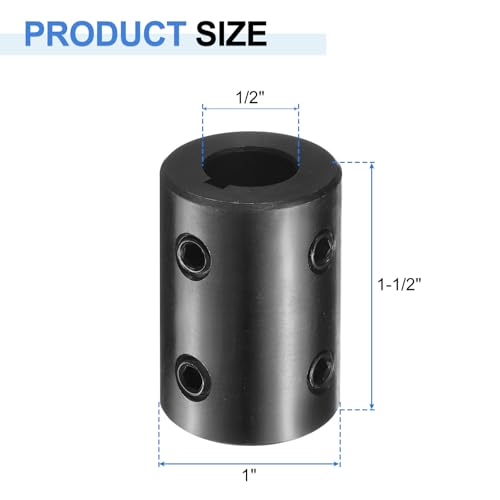 uxcell Shaft Coupling, 1/2" Bore 1" OD 1-1/2" Length Black Oxide Plated ASTM1045 Steel Rigid Coupling for 3D Printers Motor Wheel(4 Set Screws) - size: 1/2" Bore 1" OD 1-1/2" Length