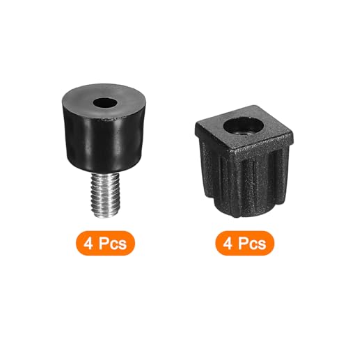 uxcell 4 Set Leveling Feet, M5x12x12mm Plastic Adjustable Furniture Leg Leveling Square Tube Insert Screw-in Glide Levelers for Table Chair Furniture, Black - size: M5x12x12mm