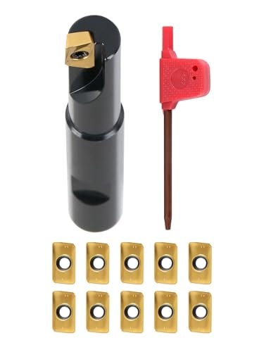 Accusize Industrial Tools 1/2" 90° Square Shoulder Indexable End Mill w/ 10 add'l APKT11T308 Inserts, 1/2" Shank, 3-1/4" OAL, 0.433" ap, 1 Flute, APKT11T308, Carbide Insert, 0056-0914+0056-1130 - size: 1/2" Cut, 1/2" Shk, 1 Fl, w/ 10 add'l inserts