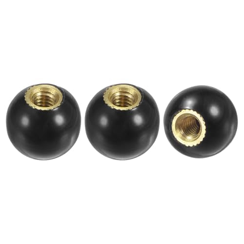 M METERXITY 3-Pack Threaded Ball Knobs, M4 Female Thread 12mm Dia. Thermoset Ball Knob for Lathe/Machine/Lawn Mowers, Round Phenolic Brass Insert Lever Handle [Black] - color: Black, size: M4x12mm