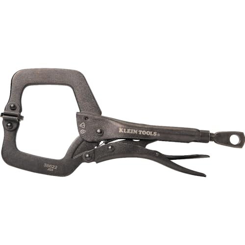 Klein Tools 38622 C-Clamp Locking Pliers with Swivel Pad Jaws, Intuitive Thumb Knob, Adjustable Clamp for Home, Shop, Woodworking, 11-Inch - style: 11-In Swivel Jaw