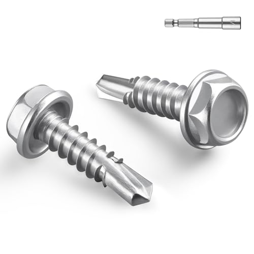 #6 x 1/2 Inch Self Drilling Screws, 318pcs 1 lbs Self Tapping Screws for Metal, 410 Stainless Steel Hex Washer Head Sheet Metal Screw - color: Silver 1lb Per Box, size: #6x1/2"