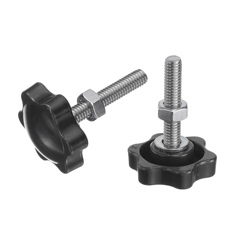 uxcell 8pcs Star Clamping Knobs with Nuts Washers, M6 x 30mm Metric 304 Stainless Steel Male Thread 32mm 6-Star Plastic Head, Threaded Stud Hand Knobs Handles Thumb Screws, Black - size: M6 x 30mm