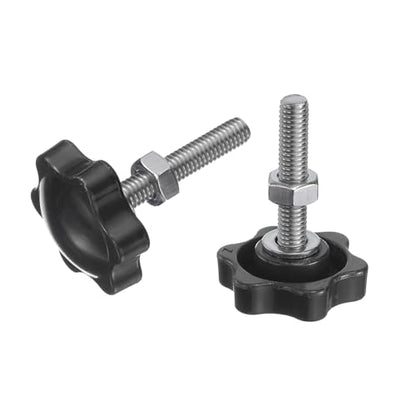 uxcell 8pcs Star Clamping Knobs with Nuts Washers, M6 x 35mm Metric 304 Stainless Steel Male Thread 32mm 6-Star Plastic Head, Threaded Stud Hand Knobs Handles Thumb Screws, Black - size: M6 x 35mm