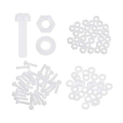 MECCANIXITY 30 Set M2x10mm Nylon PA66 Plastic Cross Round Head Screw Phillips Bolts Hex Nuts Flat Washers Assortment Kit, Metric Full Thread Bolt Fasteners for DIY Machine Assembly, White - color: White, size: M2x10mm