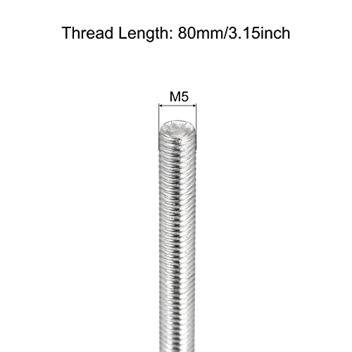 MECCANIXITY Fully Threaded Rod M5 x 80mm 0.8mm Thread Pitch 304 Stainless Steel Right Hand Threaded Rods Bar Studs 5 Pack - size: M5 x 80mm