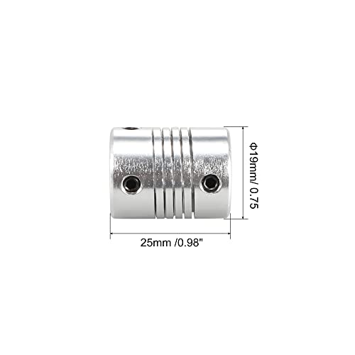 uxcell 6.35mm to 8mm Aluminum Alloy Shaft Coupling L25xD19 Silver 5pcs
