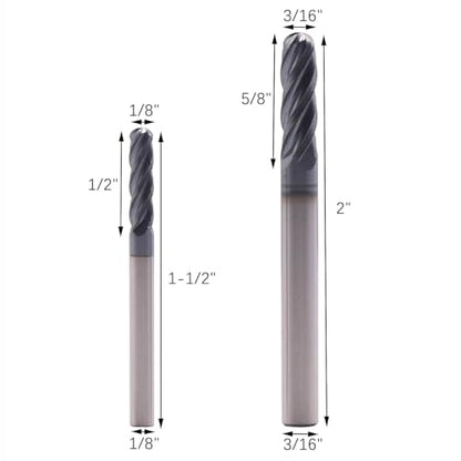 6Pcs 1/16"-3/8" 4 Flute Solid Carbide Ball Nose End Mills Set, AlTiN Coated