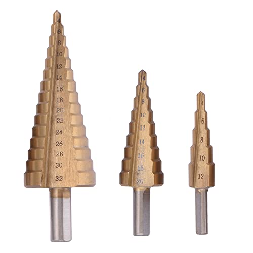 Step Drill Bit Set 3Pcs, Titanium Coated Double‑Cutting Blades