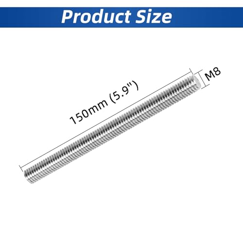 M8-1.25 x 150mm Fully Threaded Rod Studs, 18-8 Stainless Steel 304 Long Threaded Screws, Right Hand Threads, 2 PCS - size: M8 x 150mm