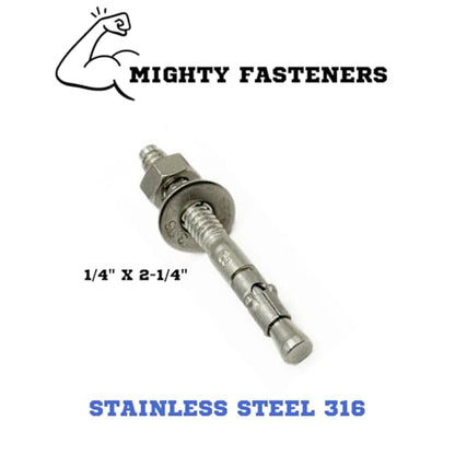 MIGHTY FASTENERS 316 SS Wedge Anchors 1/4"-20 x 2-1/4", 10 Pack - size: 1/4"-20 X 2-1/4"