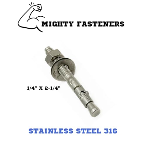MIGHTY FASTENERS 316 SS Wedge Anchors 1/4"-20 x 2-1/4", 10 Pack - size: 1/4"-20 X 2-1/4"