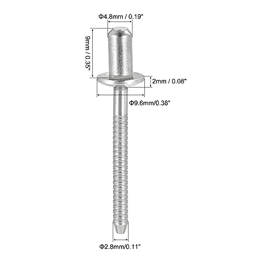 uxcell Blind Rivets, 304 Stainless Steel Pull Rivets Core Decoration Rivets 4.8mm Diameter 9mm Grip Length Close End Silver Tone, 50pcs - size: 4.8mm x 9mm