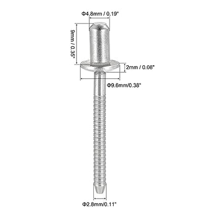 uxcell Blind Rivets, 304 Stainless Steel Pull Rivets Core Decoration Rivets 4.8mm Diameter 9mm Grip Length Close End Silver Tone, 50pcs - size: 4.8mm x 9mm