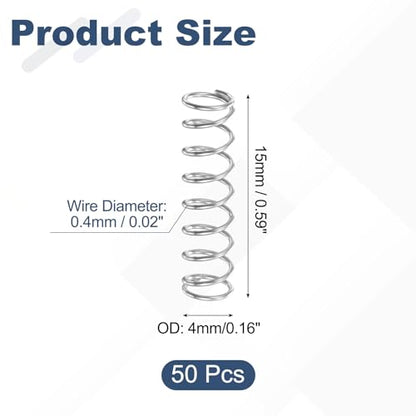 uxcell 50Pcs 304 Stainless Steel Compression Springs,0.4mmWD, 4mm ODx15mm L - size: 4mmx15mm