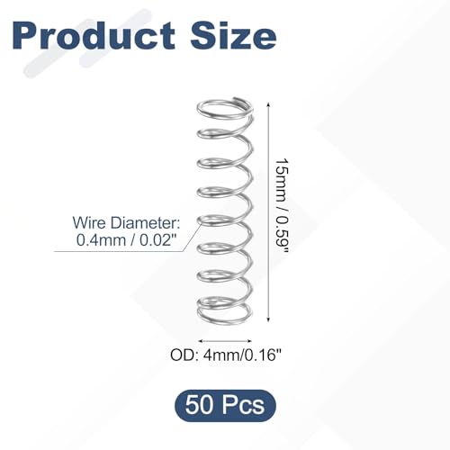 uxcell 50Pcs 304 Stainless Steel Compression Springs,0.4mmWD, 4mm ODx15mm L - size: 4mmx15mm