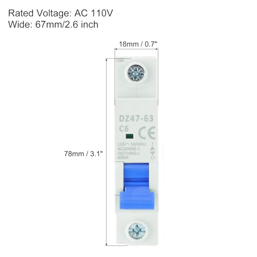 MECCANIXITY 4Pcs Miniature Circuit Breaker 1P 6A AC 110V DZ47-63 DIN Rail Mount Disconnect Switch Circuit Breaker Protection Thermal Magnetic Trip for Short Circuit Protection, Overload Blue - style: 6A