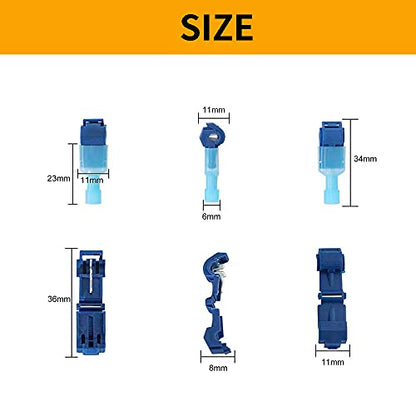 Vrupin 120 PCS T Wire Connectors - Blue 18-14AWG Waterproof Wire Taps, T Taps for Automotive, Self Stripping Quick T Splice Electrical Wire Connectors Terminals Kit - color: Blue 120