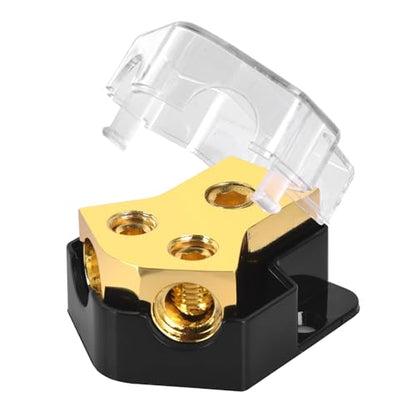12V Power Distribution Block 2 Way, 0/2/4 Gauge Input to 4/8/10 Gauge Output, Car Audio Amp Splitter with Protective Cover - Ground Distribution Block for Automotive, Marine, Boat, Truck - style: 1 Pack